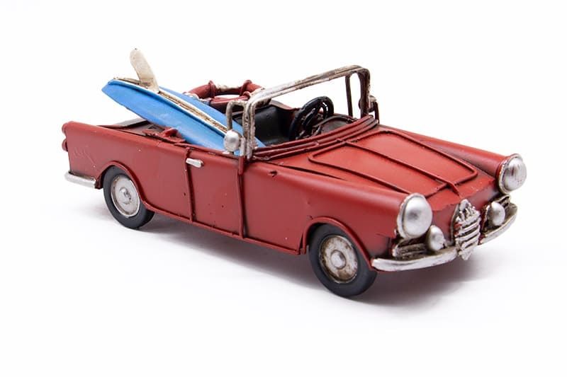 Dekoratif Nostaljik Eskitme Sörflü Metal Araba Kırmızı