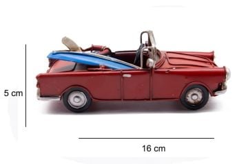 Dekoratif Nostaljik Eskitme Sörflü Metal Araba Kırmızı