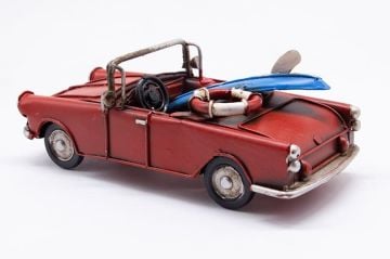 Dekoratif Nostaljik Eskitme Sörflü Metal Araba Kırmızı