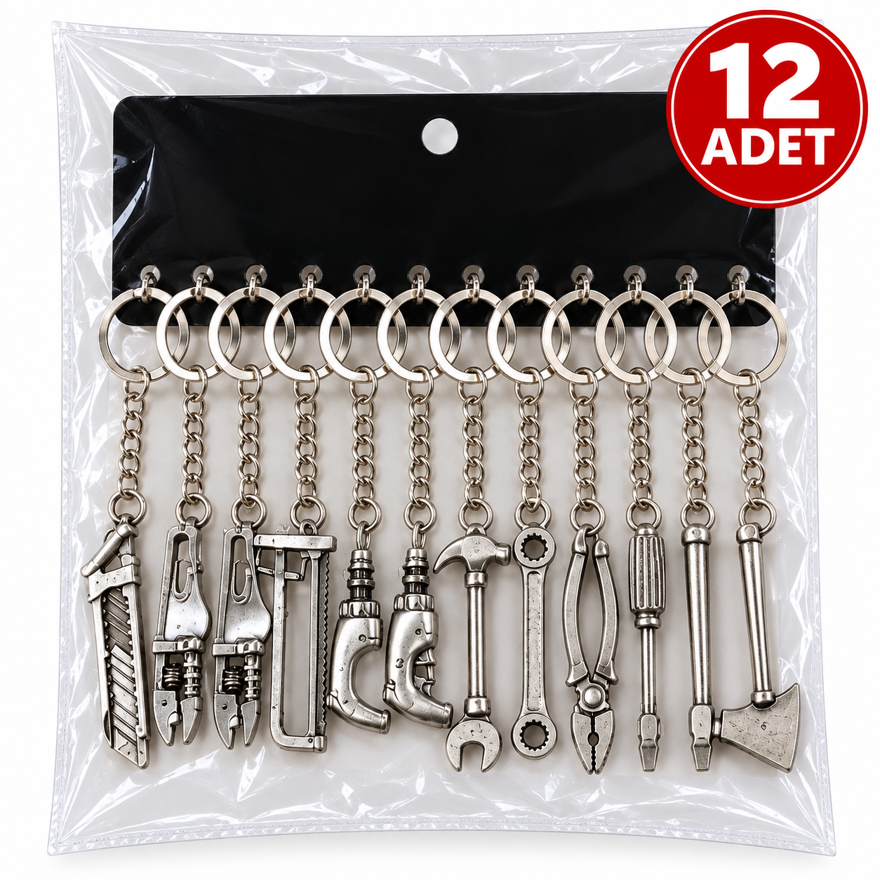 12'li Paket Mini El Aletleri Figürlü Metal Anahtarlık
