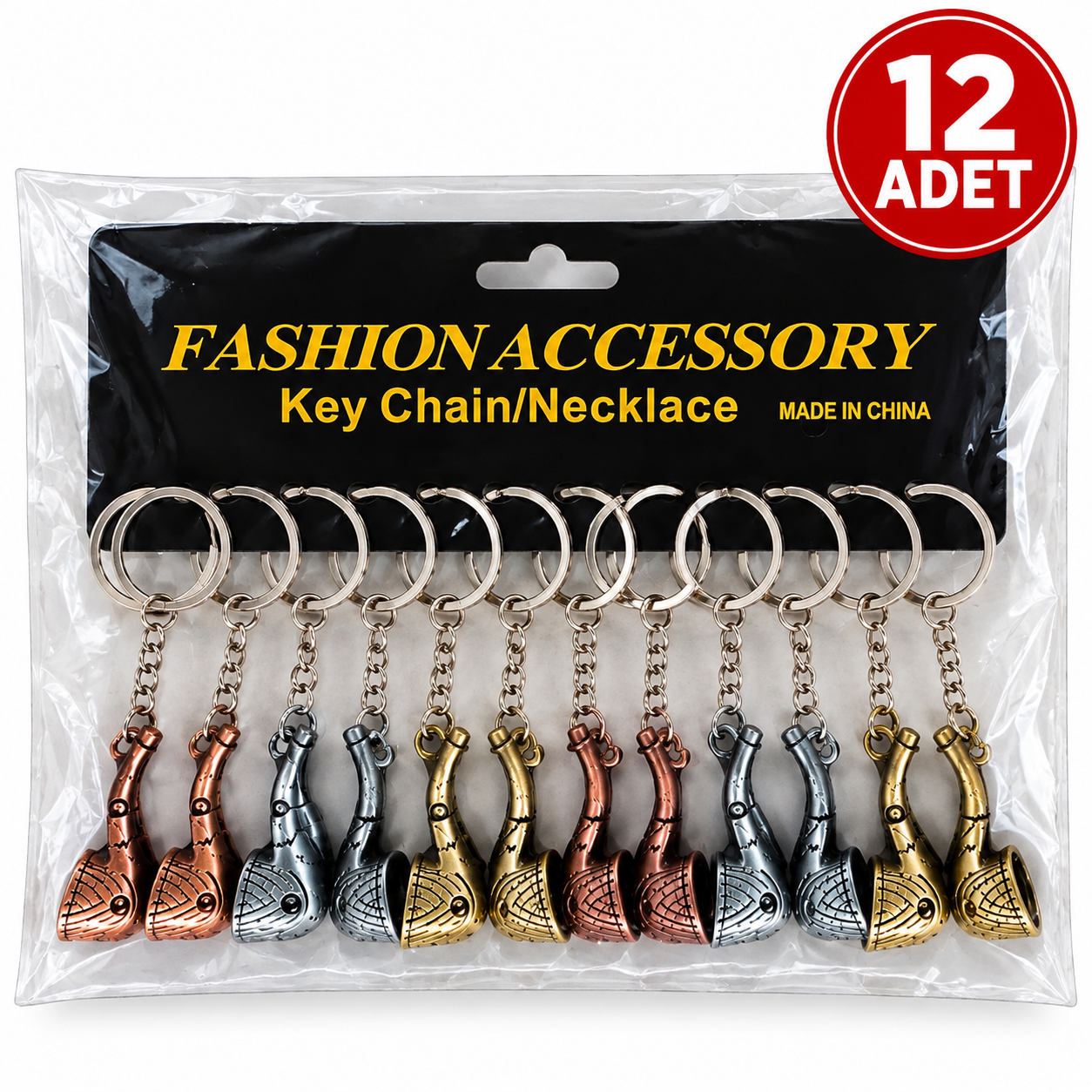 12'li Paket Metal Pipo Figürlü Anahtarlık