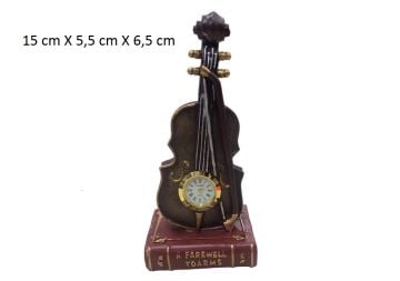 Kitap Üstü Dekoratif Keman Masa Saati