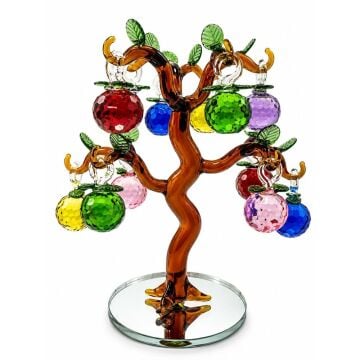 Yapraklı Renkli Meyveli Bereket Cam Ağacı Biblosu  (22cmx10cm)