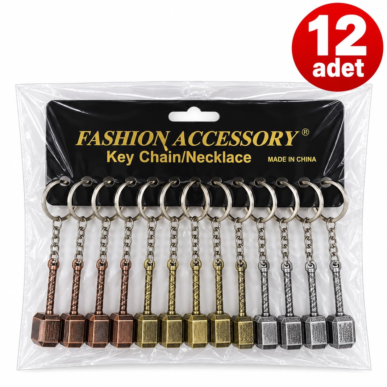 12'li Paket Metal Çekiç Figürlü Anahtarlık