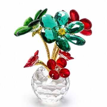 El Yapımı Kristal Kaideli Cam Çiçek Buketi (14cm)