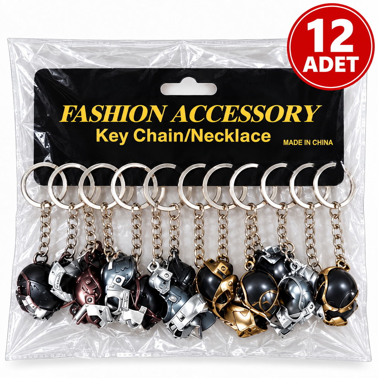 12'li Paket Metal Kask Figürlü Anahtarlık