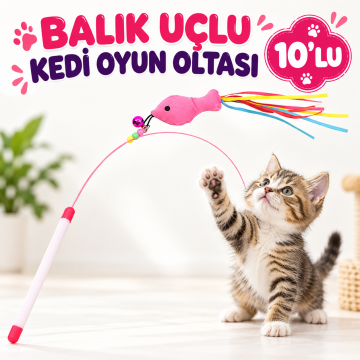 Balık Uçlu Kedi Oyun Oltası (10 Adet)