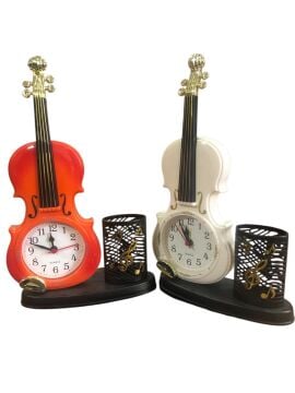 Dekoratif Gitar Alarmlı Masa Üstü Saat Kalemlik