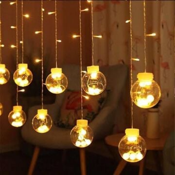 Top Şeklinde 8 fonksiyon 12 Saçak Perde Led Yılbaşı Süsleme Işığı (3mt)