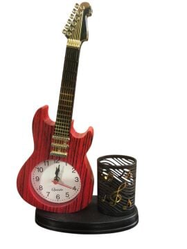 Dekoratif Gitar Şeklinde Alarmlı Masa Üstü Saat Kalemlik