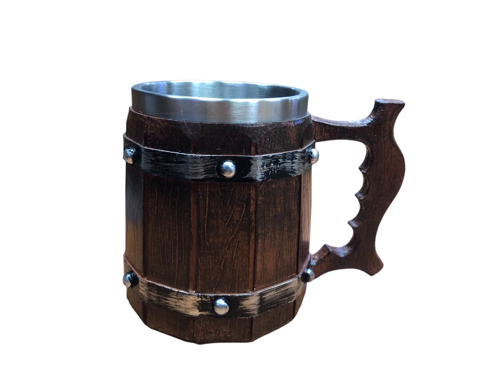 Ahşap Fıçı Görünümlü Çelik Kupa Bardak