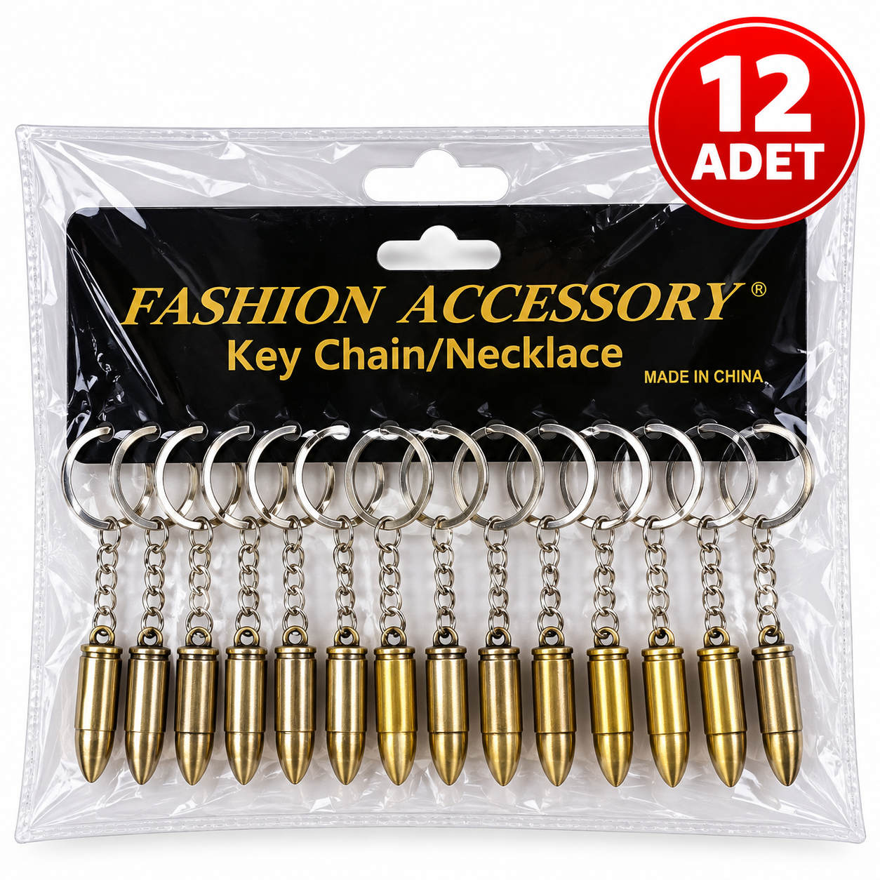 12'li Paket Antik Pirinç Mermi Figürlü Metal Anahtarlık