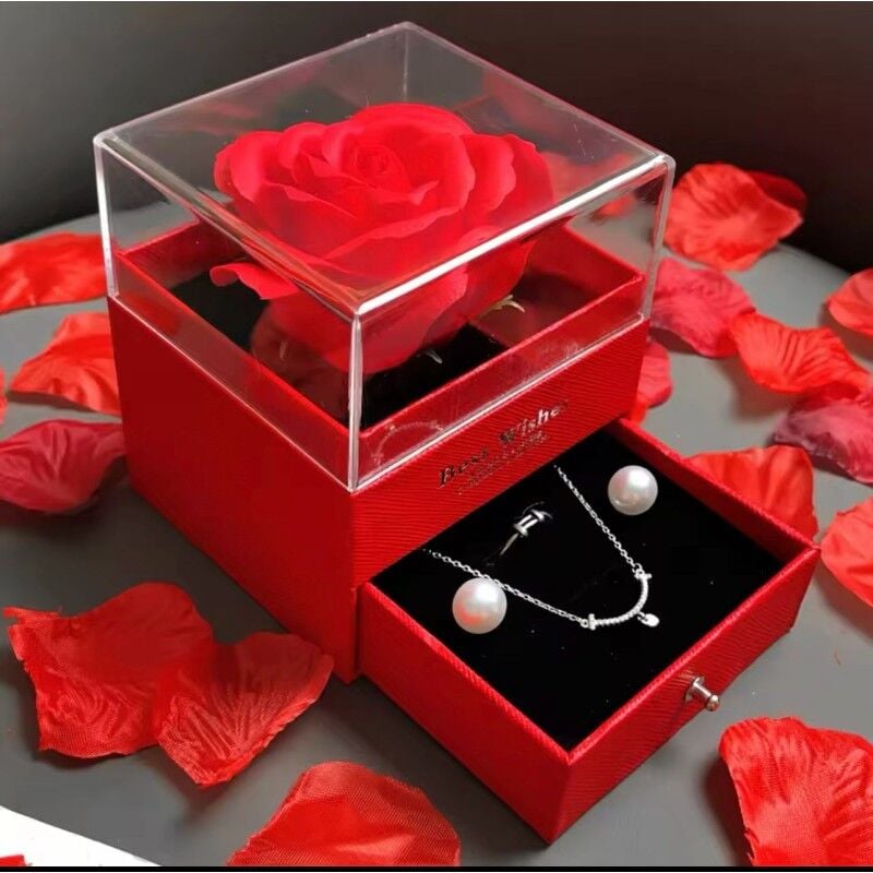 Sonsuzluk Kırmızı Gül Sevgiliye Hediye Takı Kutusu