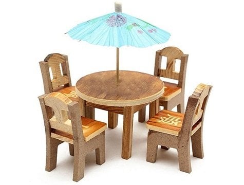 Mini Ahşap Şemsiyeli Masa Sandalye Seti