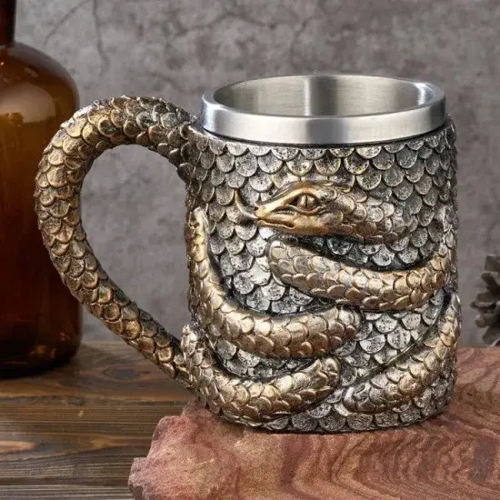 Çıngıraklı Yılan Tasarımlı Çelik Kupa Bardak