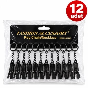 12'li Paket Siyah Renkli Mini Jilet Metal Anahtarlık
