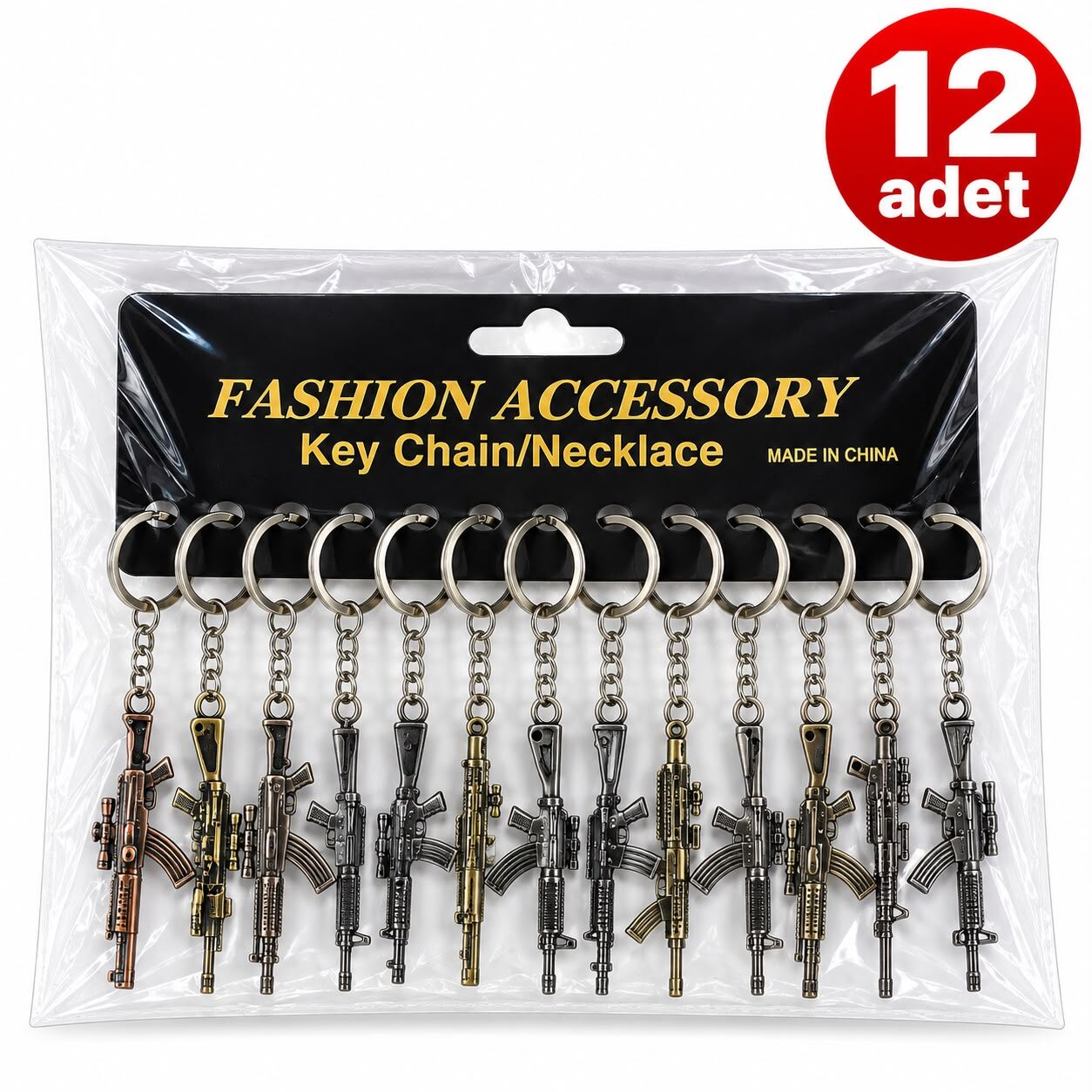 12'li Paket Karışık Model Taktiksel Tüfek Figürlü Metal Anahtarlık