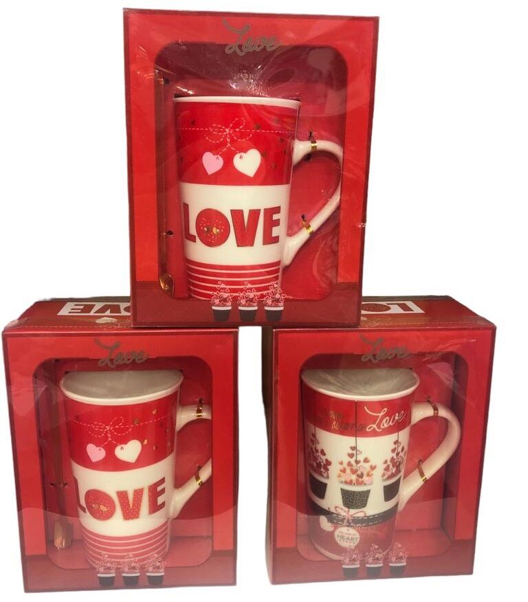 Seramik Love Tasarımlı Büyük Boy Metal Kaşıklı Nescafe Kupa Bardak