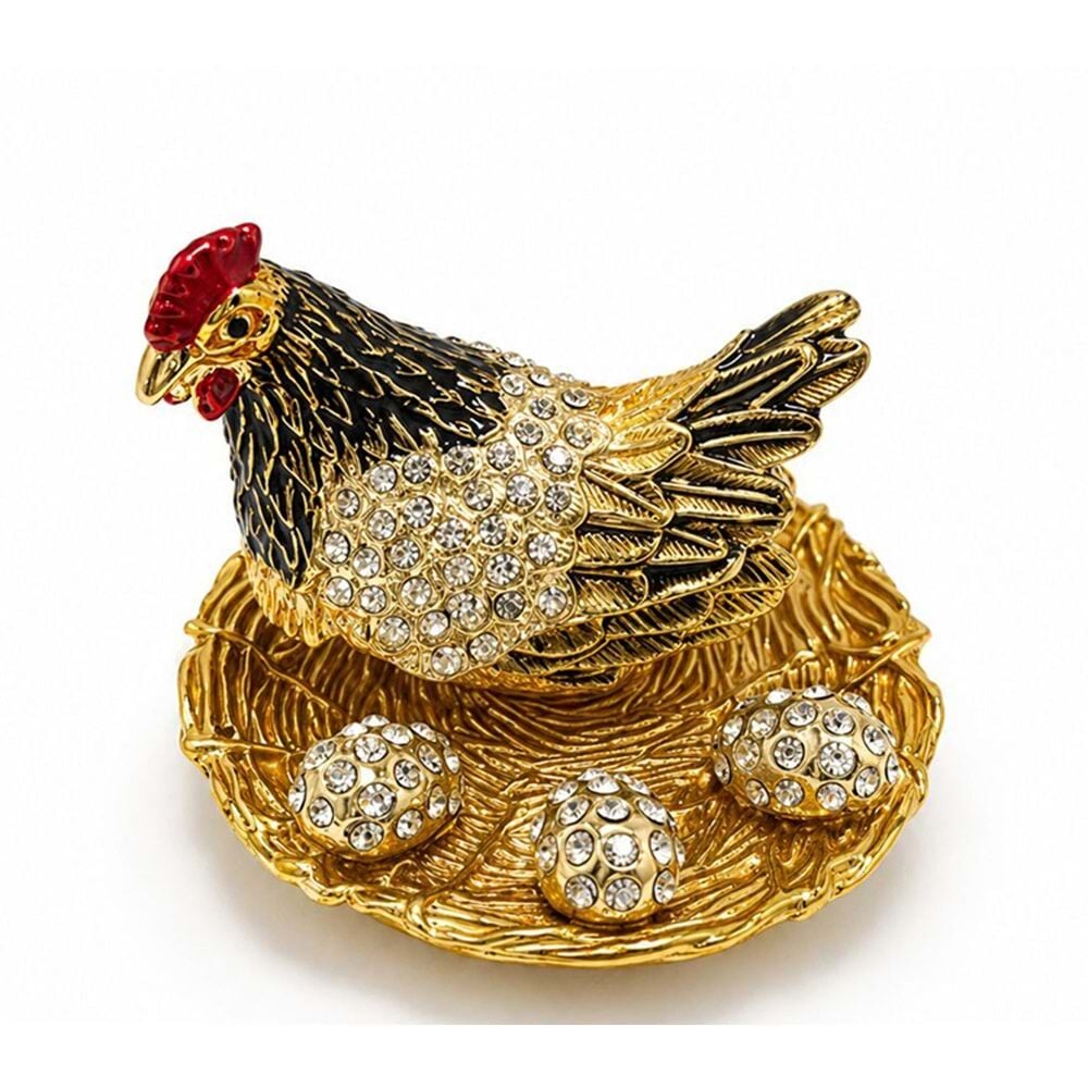 Swarovski Taşlı Gold Tavuk Biblosu (9cm)