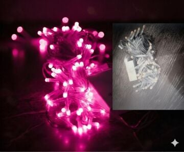 10 Metre 100 LED Pembe Damla LED Işık (Şeffaf Kablo)